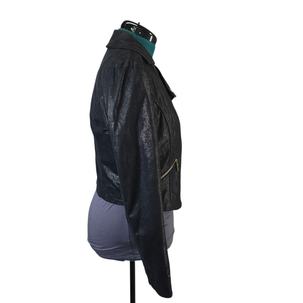 Rock & Republic Black Faux Leather Shiny Motorcycle Jacket Men's Large - Picture 2 of 10